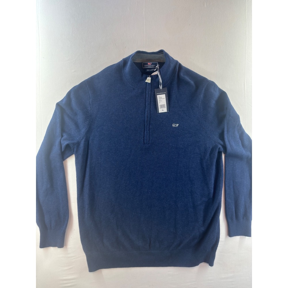 Vineyard Vines Palm Beach 1/4 Zip Sweater Mens XL Blue Cotton Cashmere Embroider